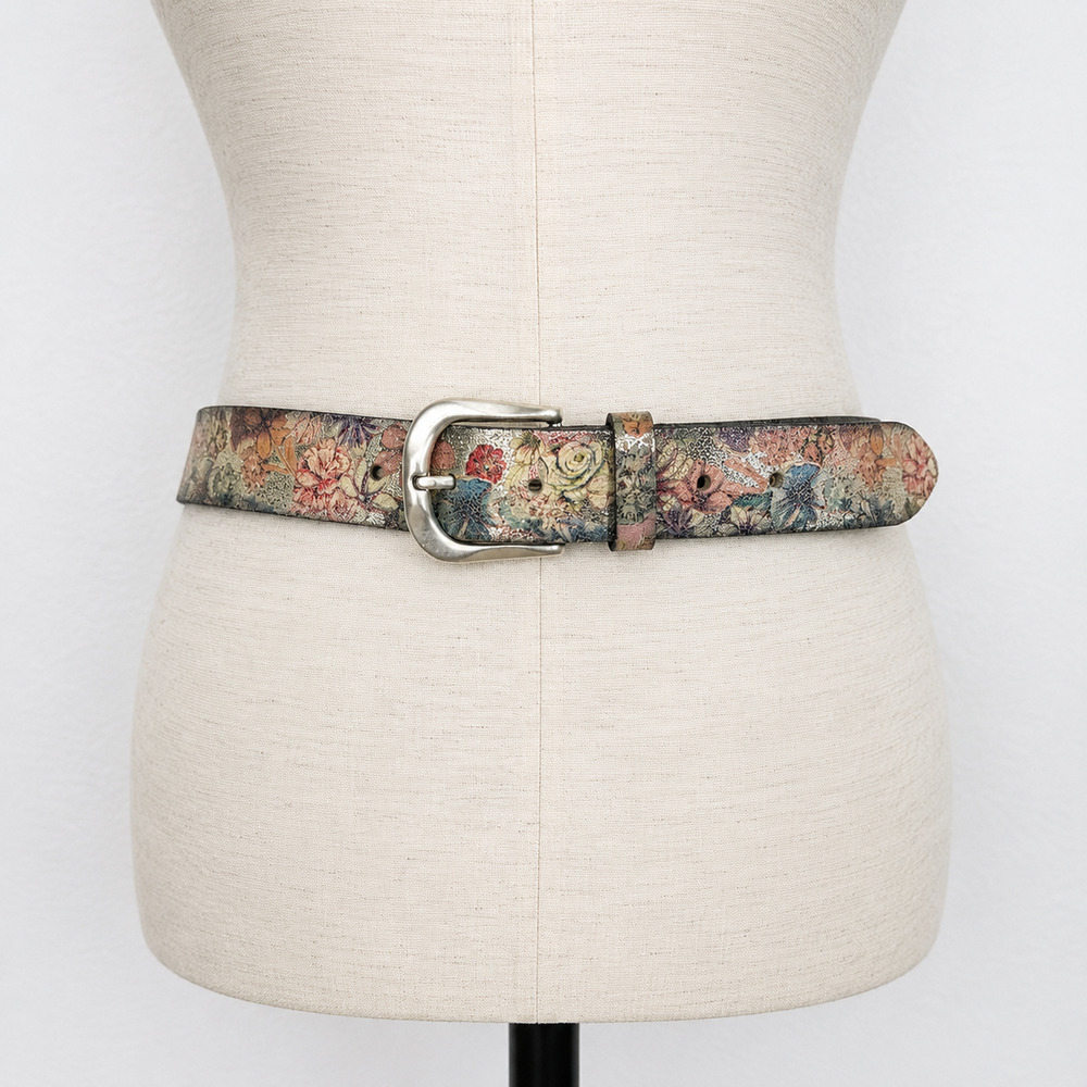 Vanzetti Leather Belt Womens Medium EU 85 Floral Metallic Western Boho Cottage